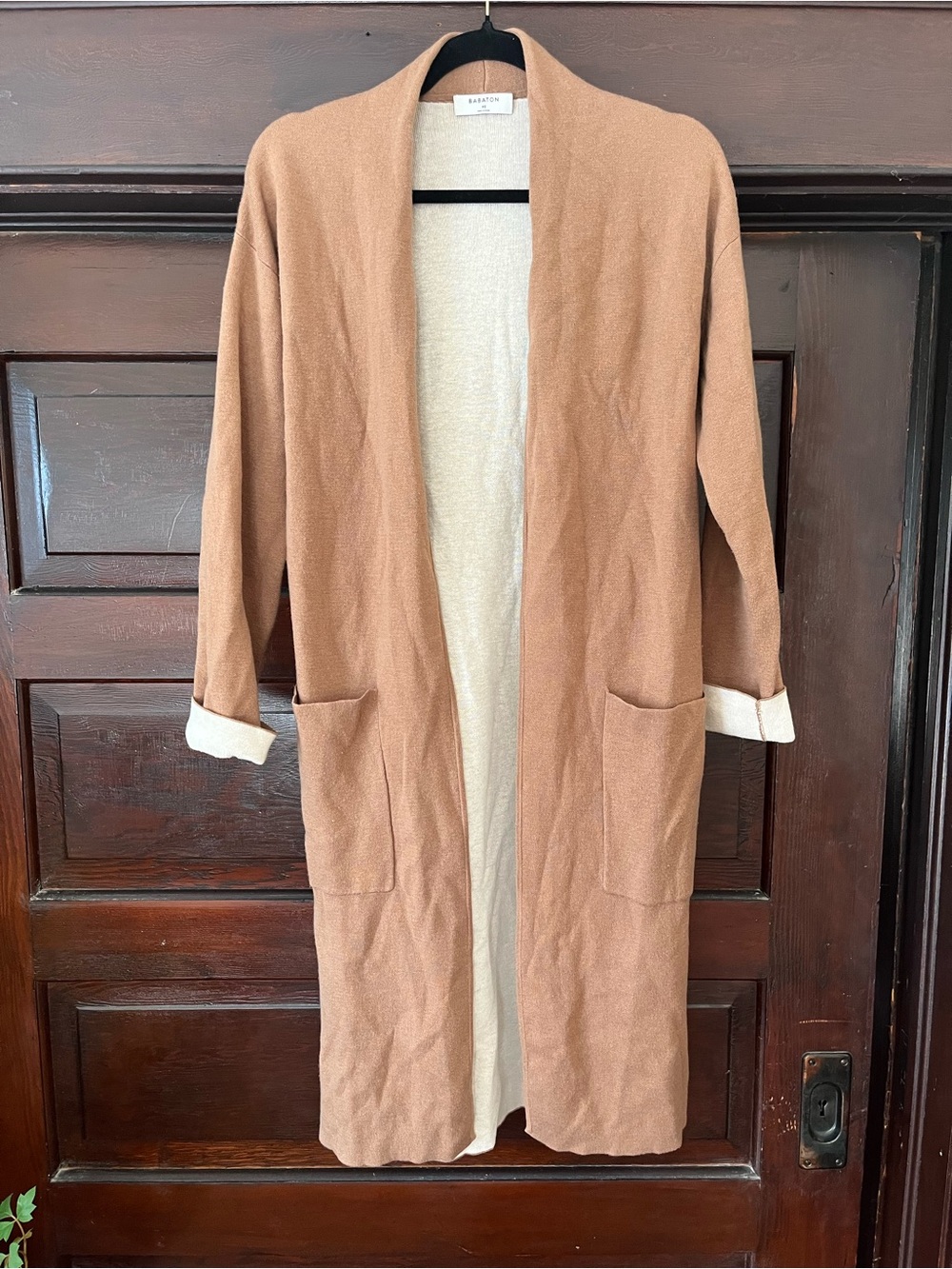 Aritzia Babaton Lance longline cardigan XS Camel Brown